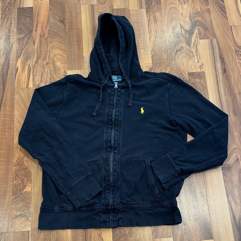 Polo by Ralph Lauren Black Zip-Up Hoodie with Yellow Logo